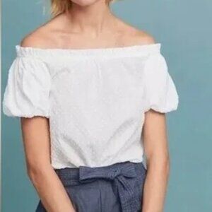 NWT Anthro Maeve Off the Shoulder Poplin Puff Sleeve Top US 4/ Small